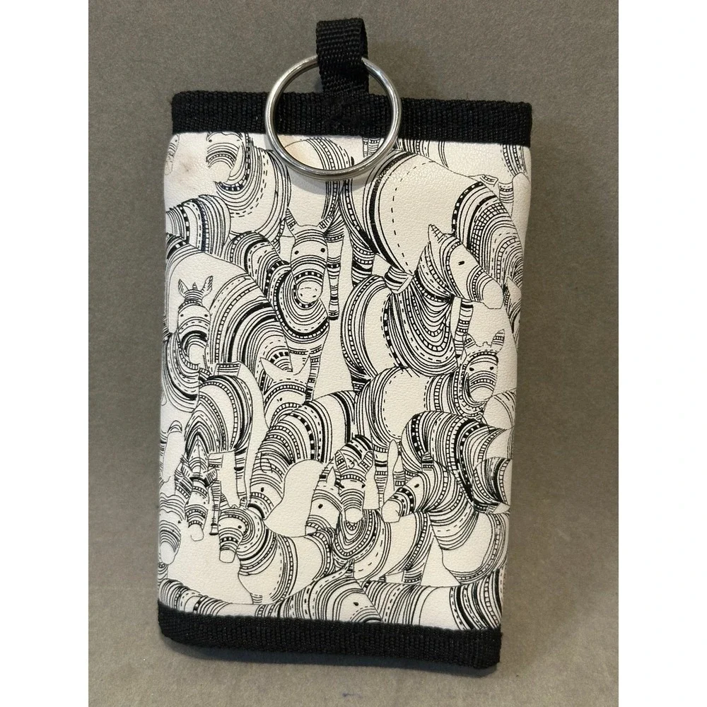 Poketo Zebra Print Tri-Fold Wallet Black White‎ Hook Loop Closure with Key Ring